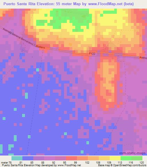 Puerto Santa Rita,Paraguay Elevation Map