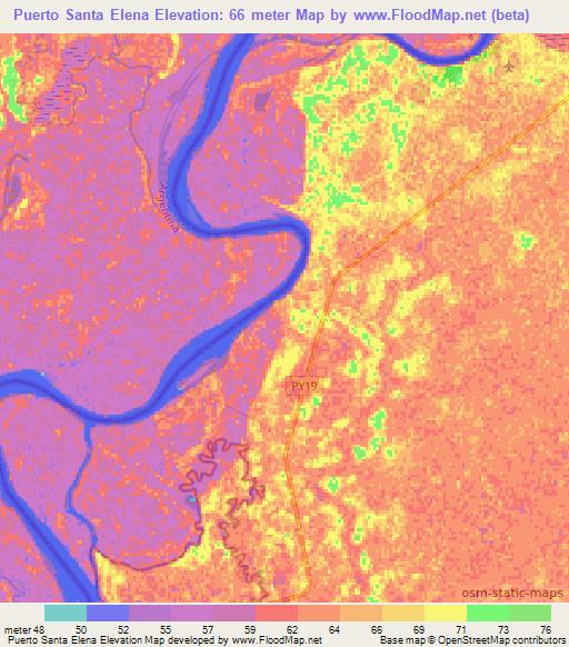 Puerto Santa Elena,Paraguay Elevation Map