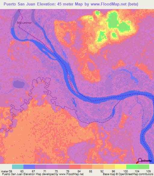 Puerto San Juan,Paraguay Elevation Map