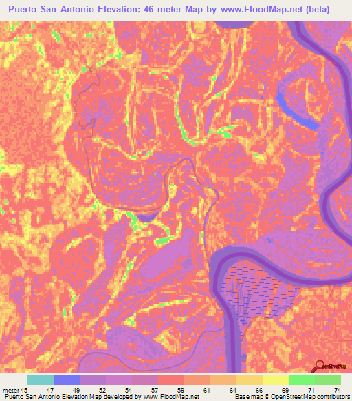 Puerto San Antonio,Paraguay Elevation Map