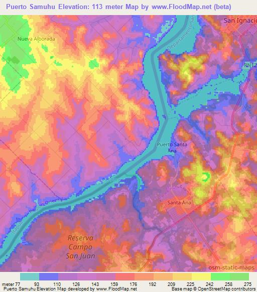 Puerto Samuhu,Paraguay Elevation Map