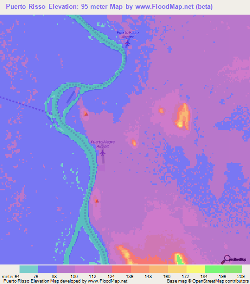 Puerto Risso,Paraguay Elevation Map