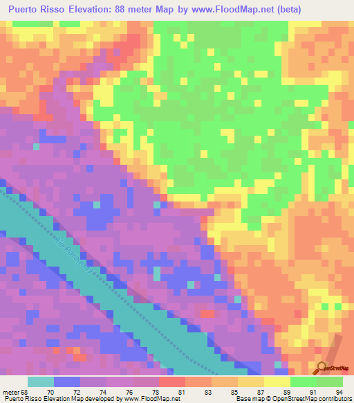 Puerto Risso,Paraguay Elevation Map