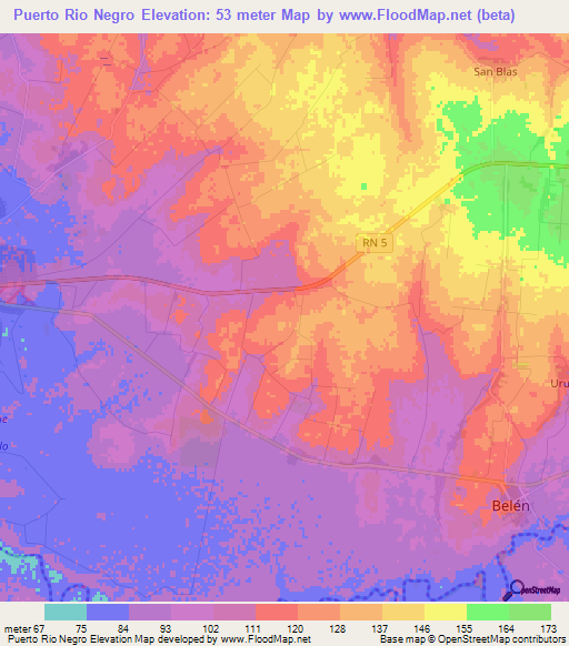 Puerto Rio Negro,Paraguay Elevation Map