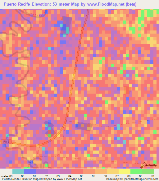 Puerto Recife,Paraguay Elevation Map