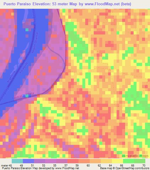 Puerto Paraiso,Paraguay Elevation Map
