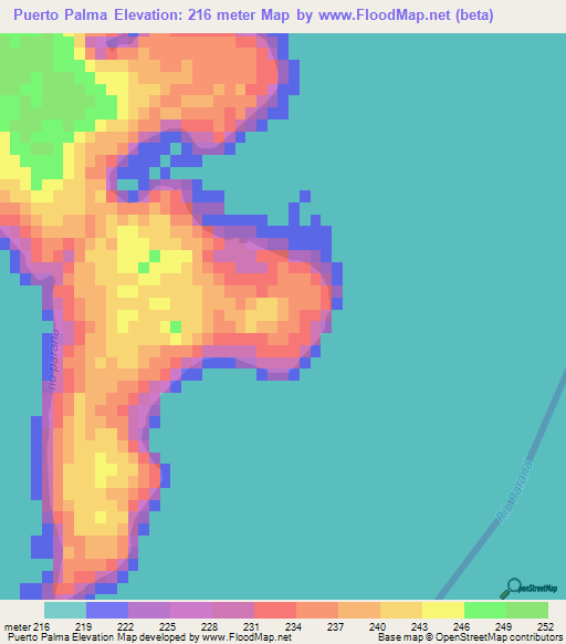 Puerto Palma,Paraguay Elevation Map