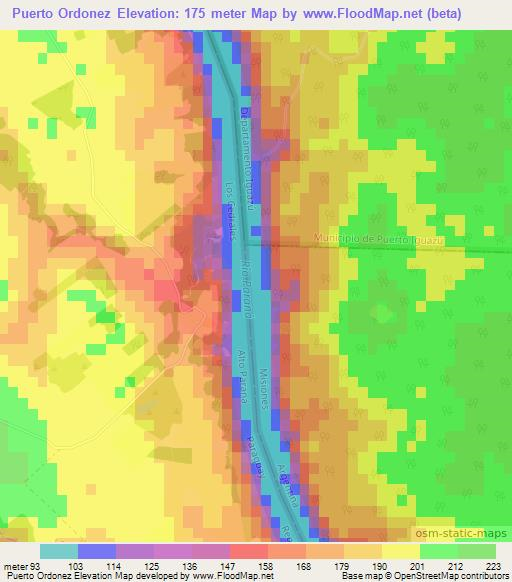 Puerto Ordonez,Paraguay Elevation Map