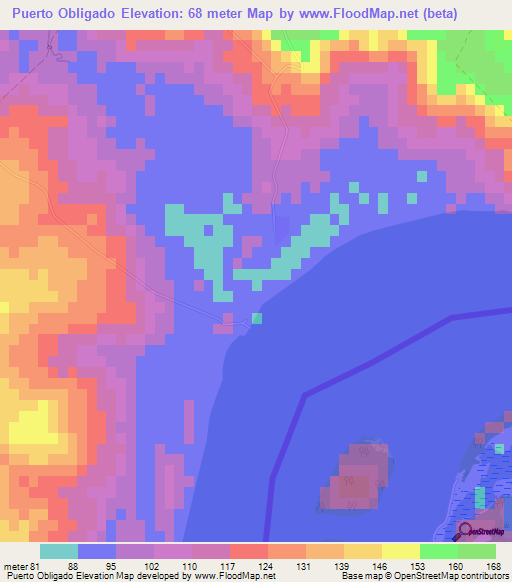 Puerto Obligado,Paraguay Elevation Map