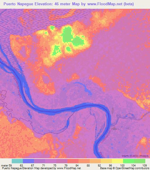 Puerto Napegue,Paraguay Elevation Map