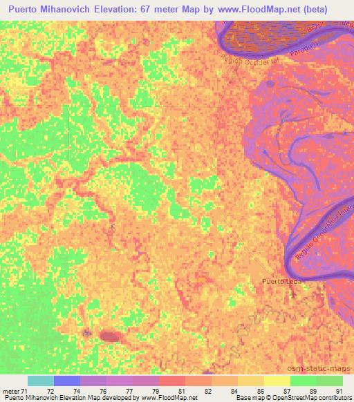 Puerto Mihanovich,Paraguay Elevation Map
