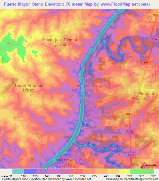 Puerto Mayor Otano,Paraguay Elevation Map