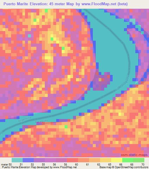 Puerto Marite,Paraguay Elevation Map