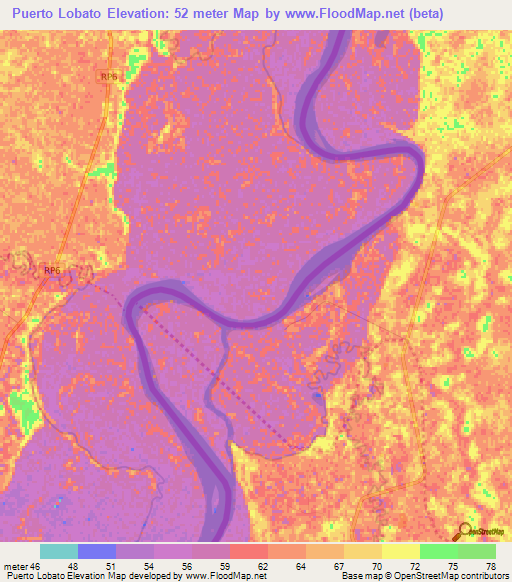 Puerto Lobato,Paraguay Elevation Map