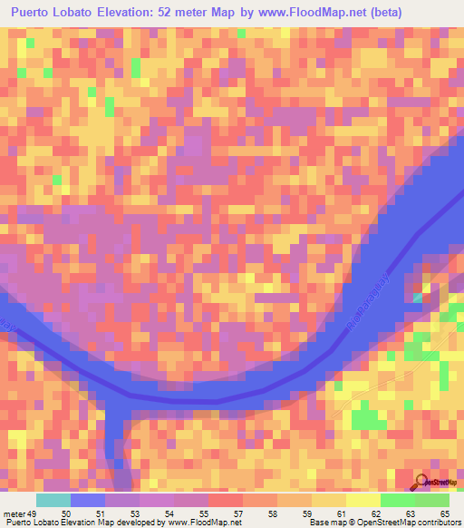 Puerto Lobato,Paraguay Elevation Map