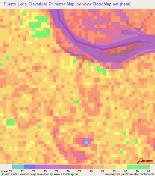 Puerto Leda,Paraguay Elevation Map