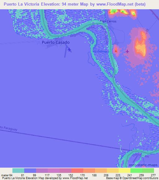 Puerto La Victoria,Paraguay Elevation Map