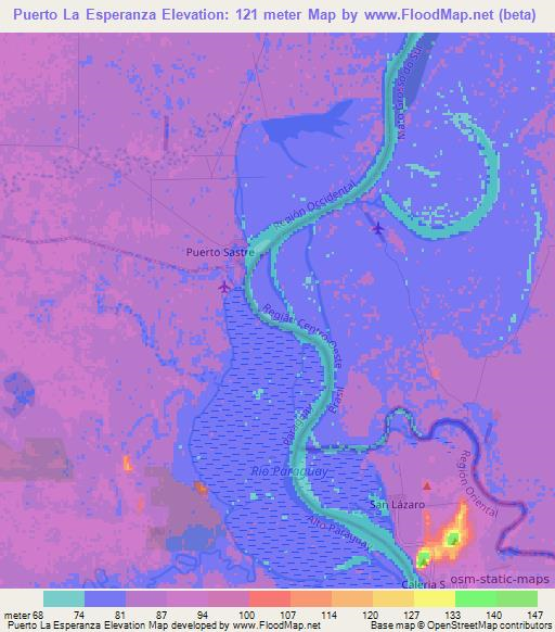 Puerto La Esperanza,Paraguay Elevation Map