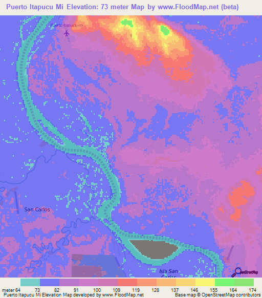 Puerto Itapucu Mi,Paraguay Elevation Map
