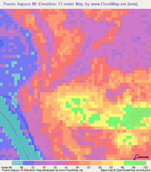 Puerto Itapucu Mi,Paraguay Elevation Map