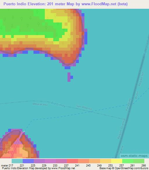 Puerto Indio,Paraguay Elevation Map