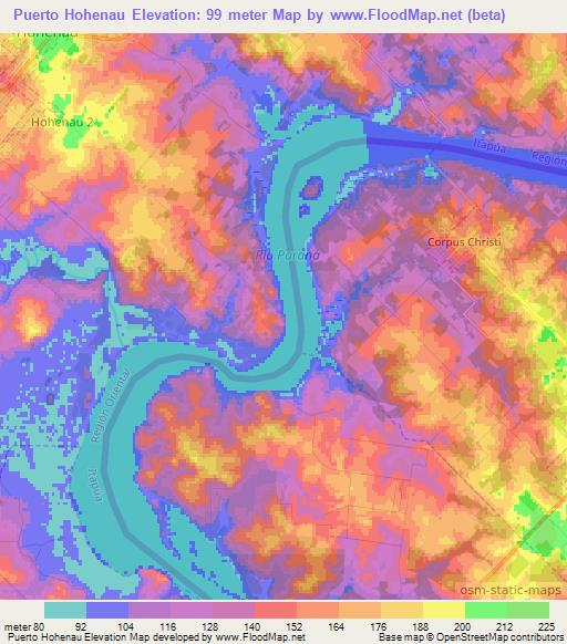 Puerto Hohenau,Paraguay Elevation Map