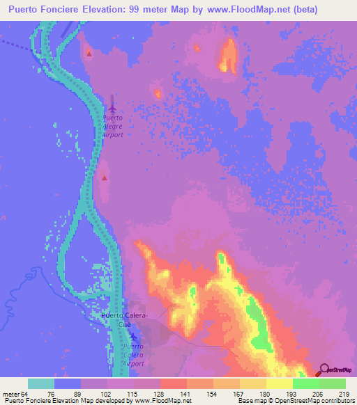 Puerto Fonciere,Paraguay Elevation Map