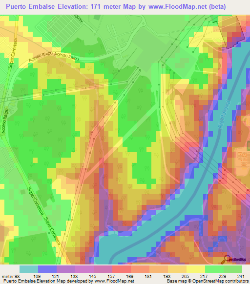 Puerto Embalse,Paraguay Elevation Map