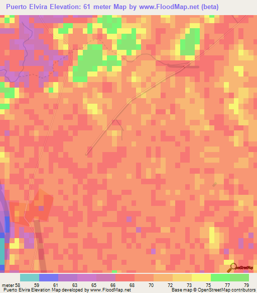 Puerto Elvira,Paraguay Elevation Map