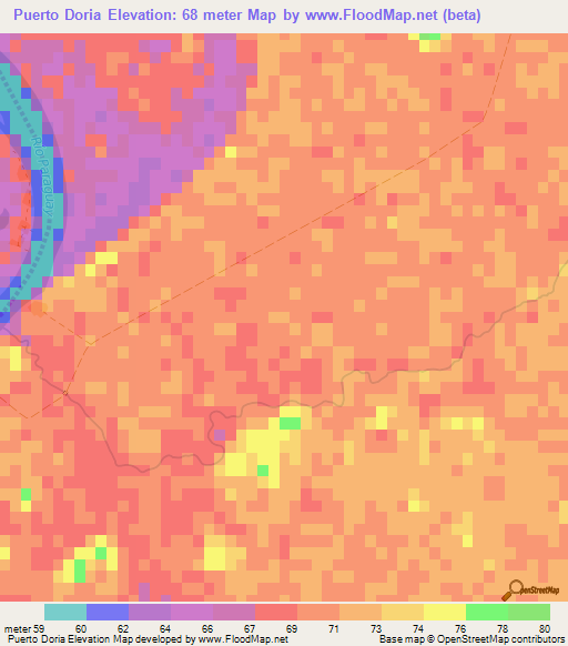 Puerto Doria,Paraguay Elevation Map