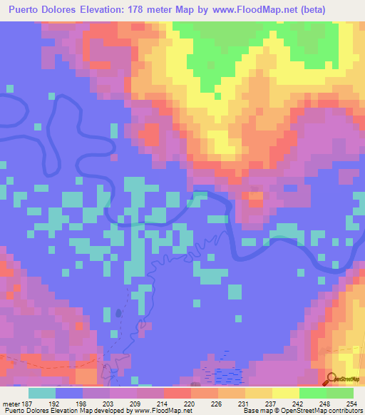 Puerto Dolores,Paraguay Elevation Map