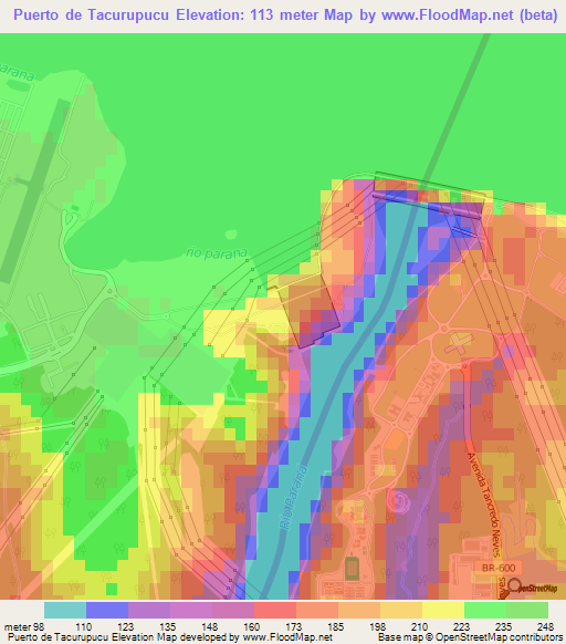 Puerto de Tacurupucu,Paraguay Elevation Map