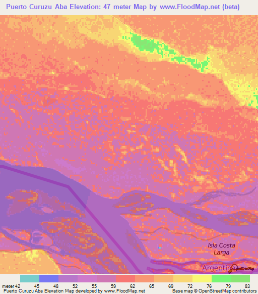Puerto Curuzu Aba,Paraguay Elevation Map