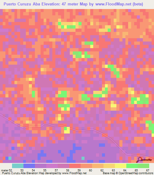Puerto Curuzu Aba,Paraguay Elevation Map
