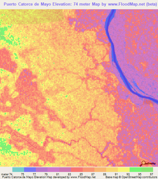 Puerto Catorce de Mayo,Paraguay Elevation Map
