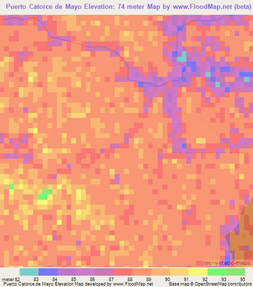 Puerto Catorce de Mayo,Paraguay Elevation Map