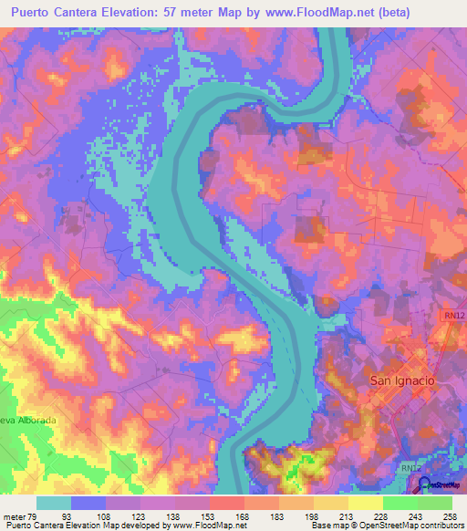 Puerto Cantera,Paraguay Elevation Map