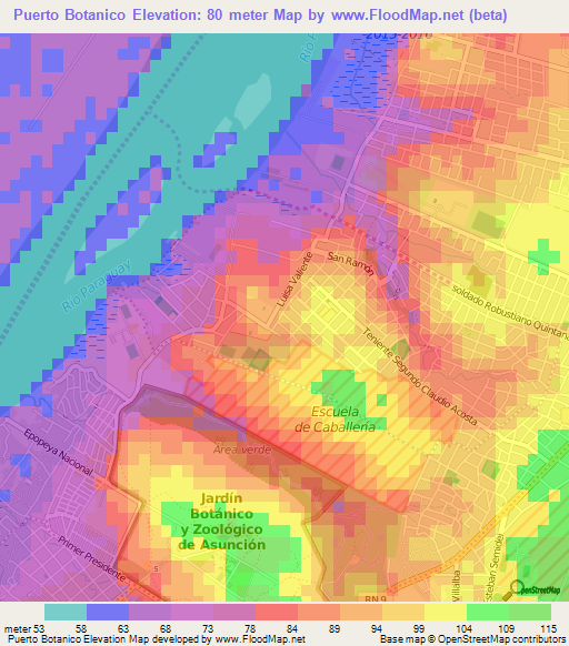 Puerto Botanico,Paraguay Elevation Map