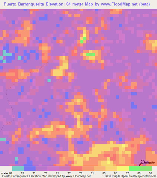 Puerto Barranquerita,Paraguay Elevation Map