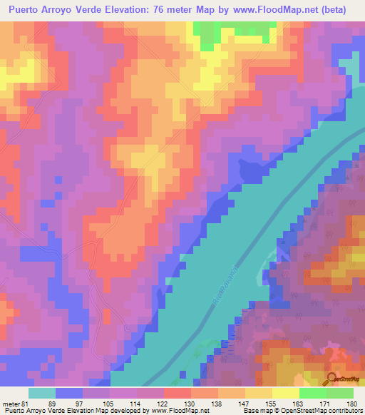 Puerto Arroyo Verde,Paraguay Elevation Map