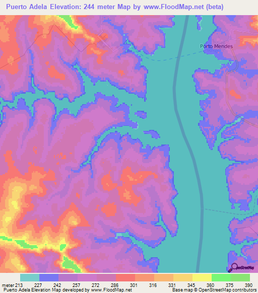 Puerto Adela,Paraguay Elevation Map