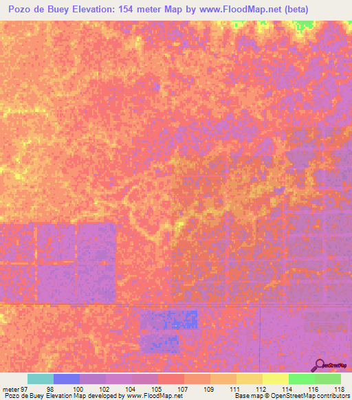 Pozo de Buey,Paraguay Elevation Map