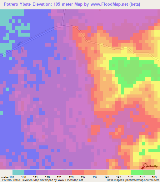 Potrero Ybate,Paraguay Elevation Map