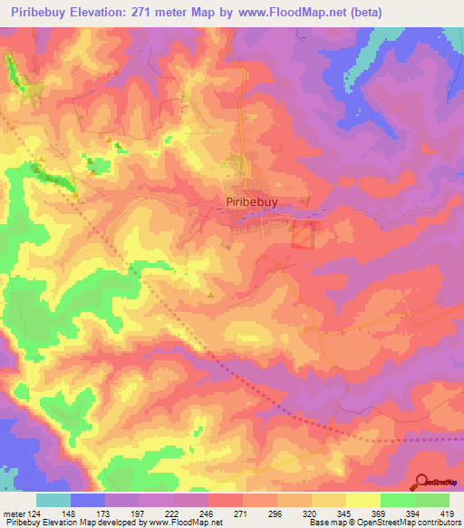 Piribebuy,Paraguay Elevation Map