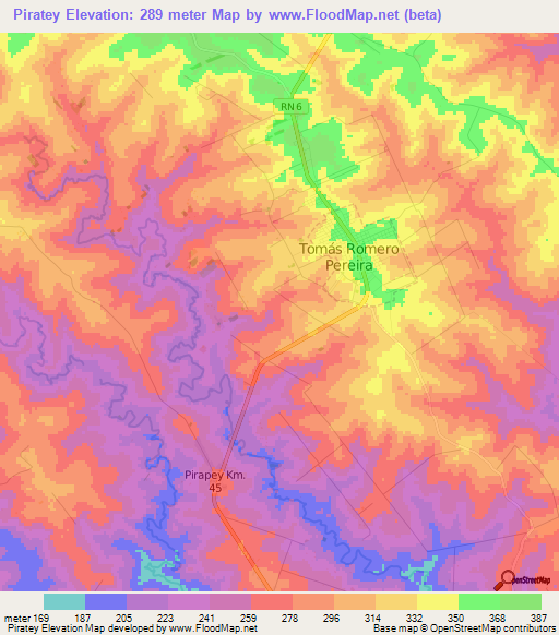 Piratey,Paraguay Elevation Map