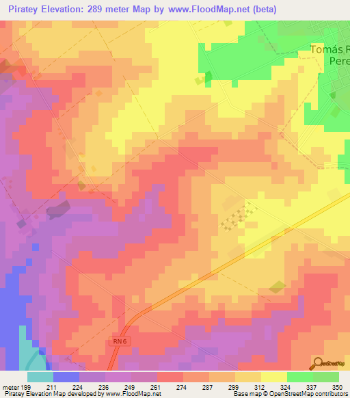 Piratey,Paraguay Elevation Map