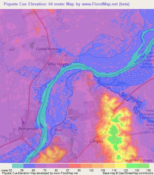 Piquete Cue,Paraguay Elevation Map