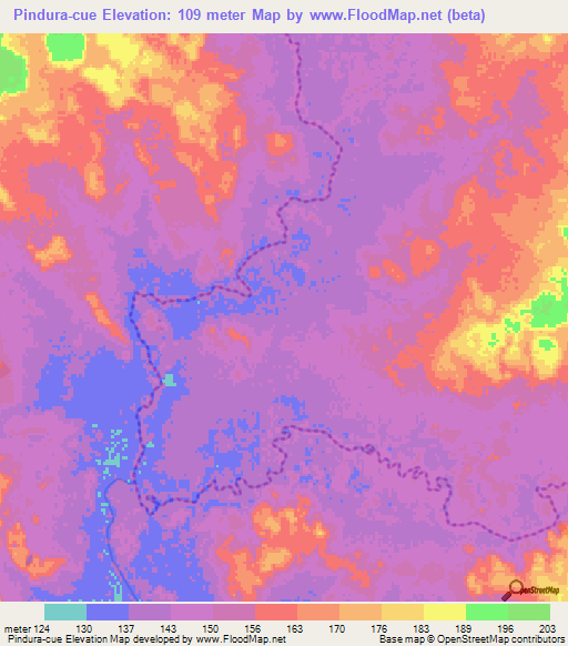 Pindura-cue,Paraguay Elevation Map