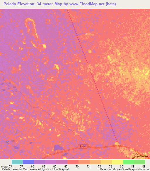 Pelada,Paraguay Elevation Map