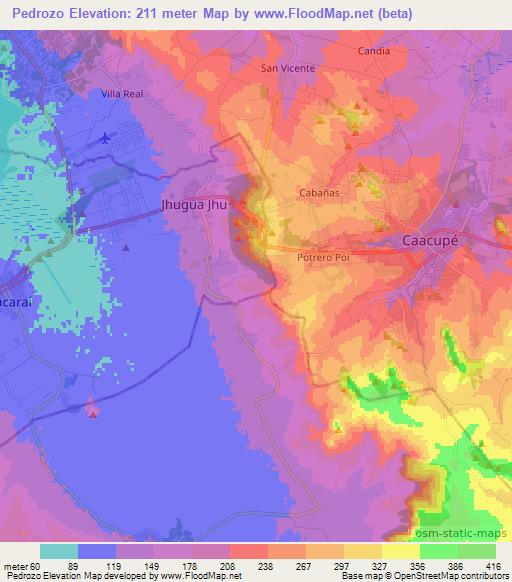 Pedrozo,Paraguay Elevation Map